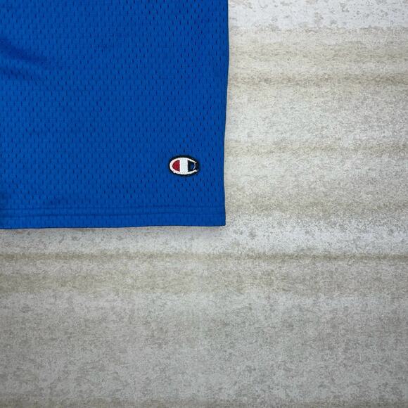 Champion Gym Shorts Blue Polyester Embroidered Logo Mesh 8" Inseam - Picture 3 of 4